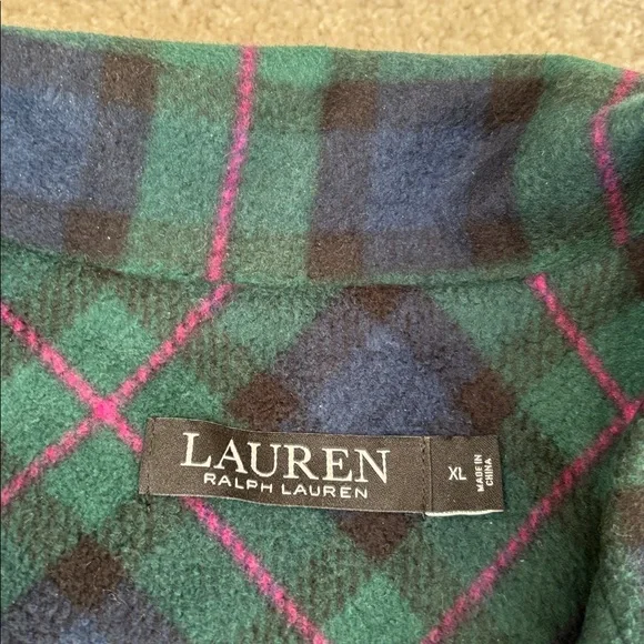 Ralph Lauren Black Label Crest Green Plaid Flannel Pajama Lounge Shirt Womens XL - Picture 3 of 12